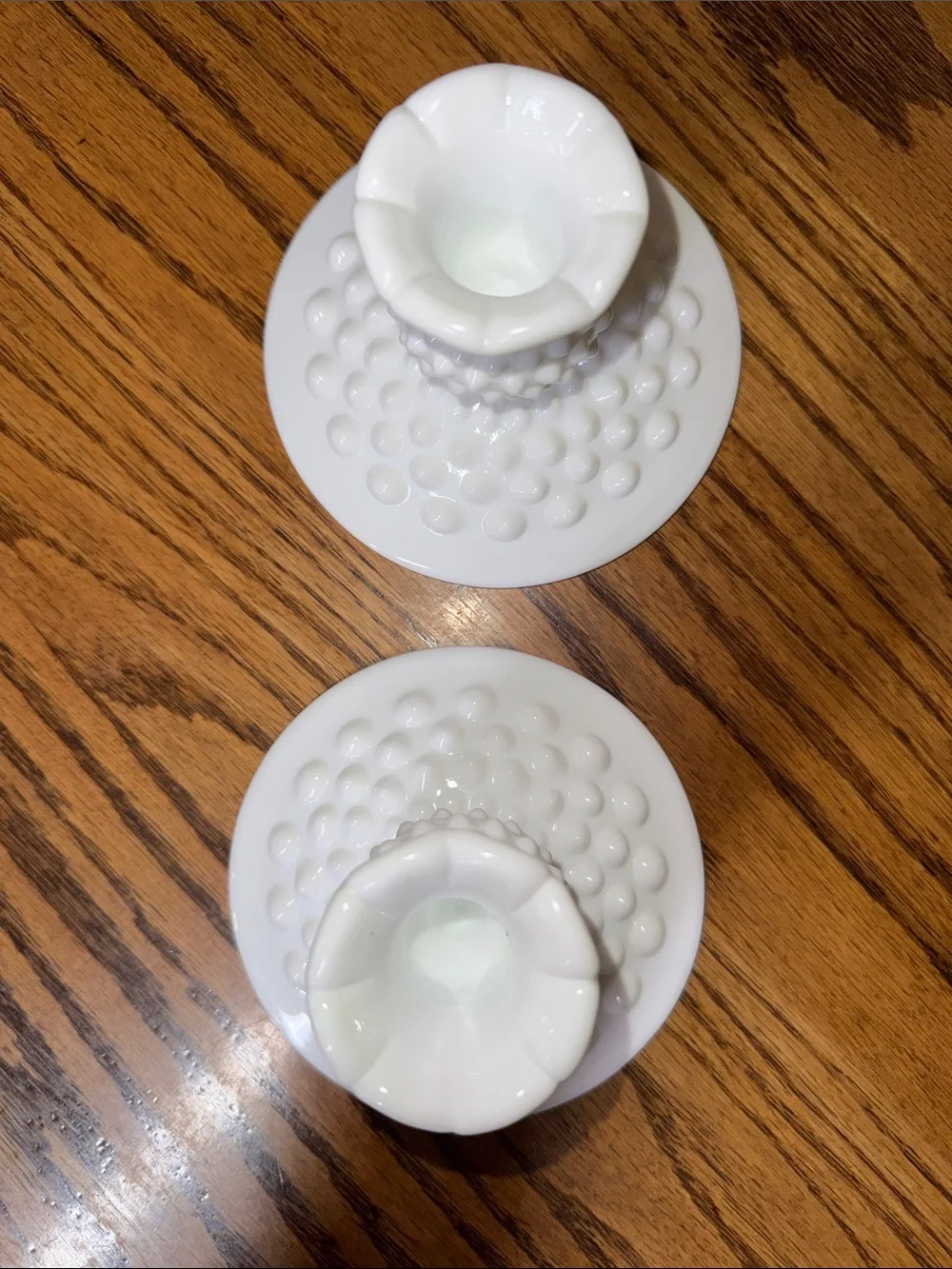 FENTON MILK GLASS HOBNAIL TAPER CANDLE HOLDERS SET OF 2